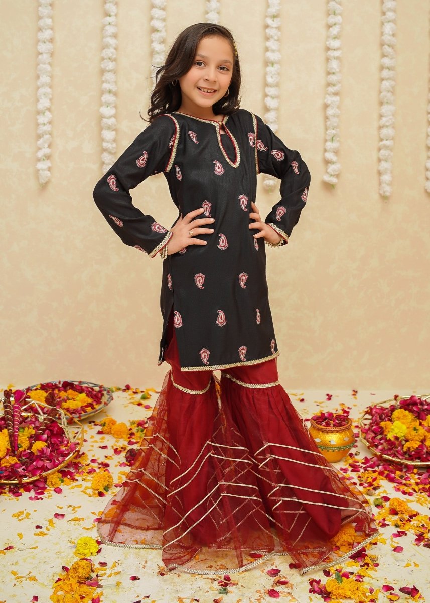 Modest Stitched Kid’s Rawsilk 3 Piece Black Suit - 8885