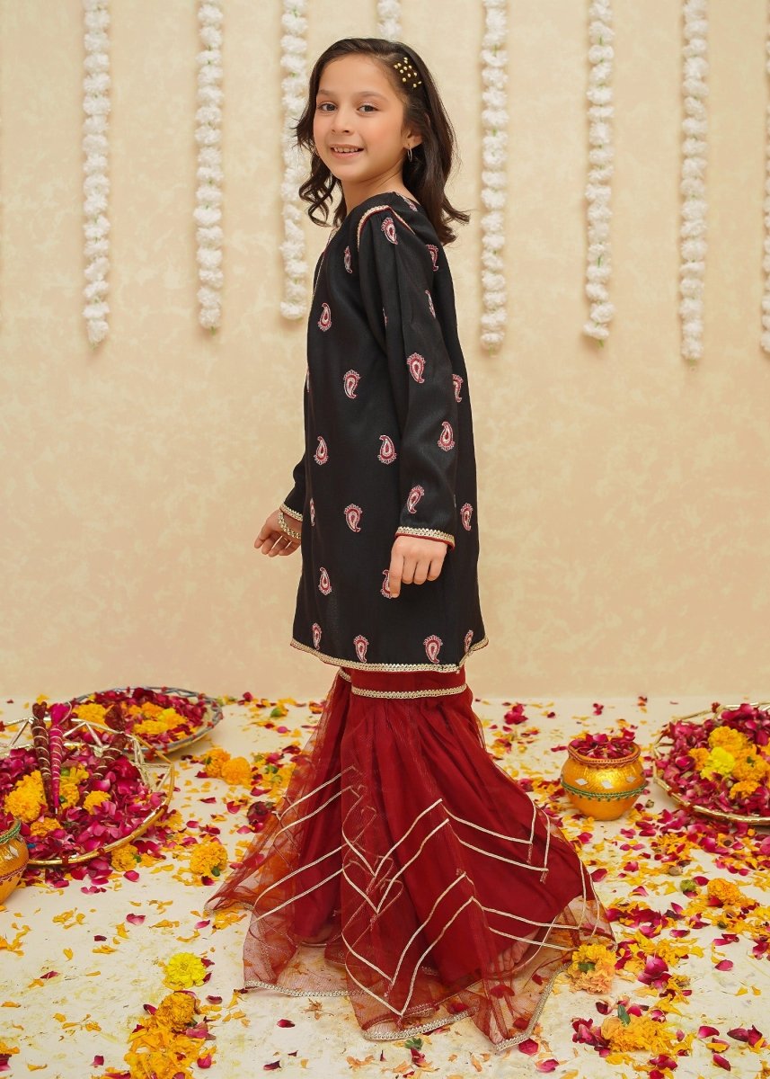 Modest Stitched Kid’s Rawsilk 3 Piece Black Suit - 8885