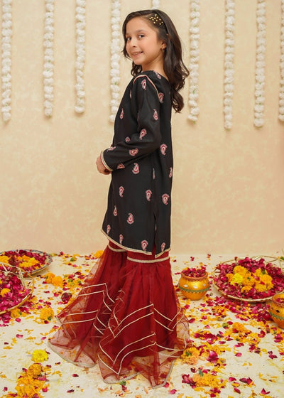Modest Stitched Kid’s Rawsilk 3 Piece Black Suit - 8885