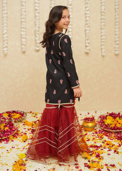 Modest Stitched Kid’s Rawsilk 3 Piece Black Suit - 8885