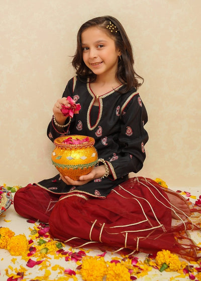 Modest Stitched Kid’s Rawsilk 3 Piece Black Suit - 8885