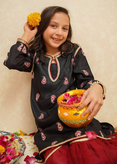 Modest Stitched Kid’s Rawsilk 3 Piece Black Suit - 8885