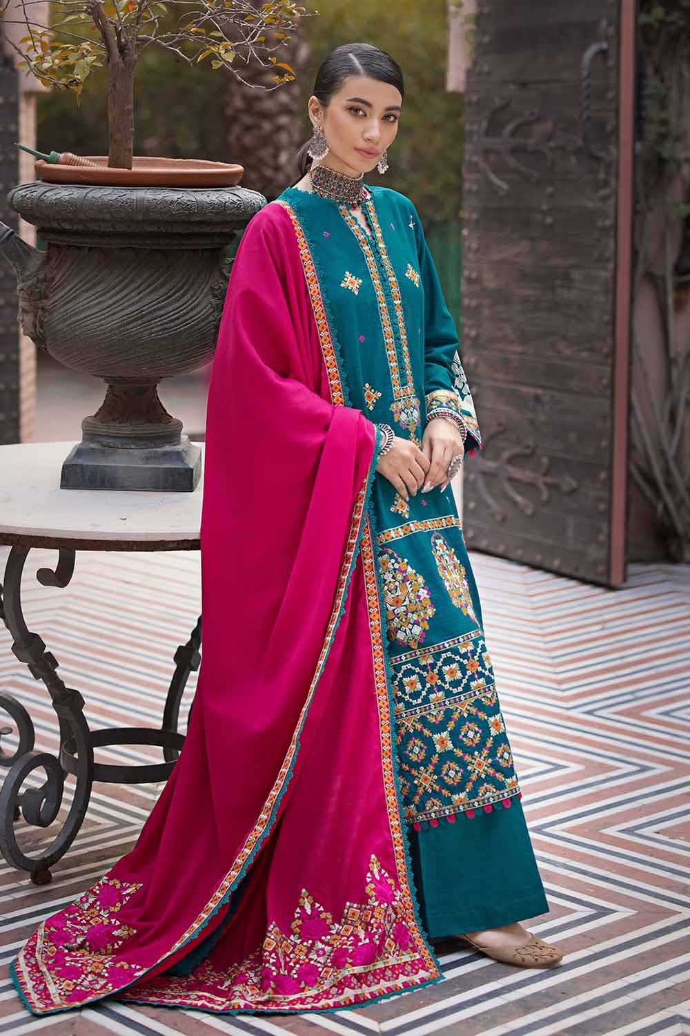 Gul Ahmed 3PC Embroidered Khaddar Unstitched Suit with Embroidered Pashmina Shawl AP-32046
