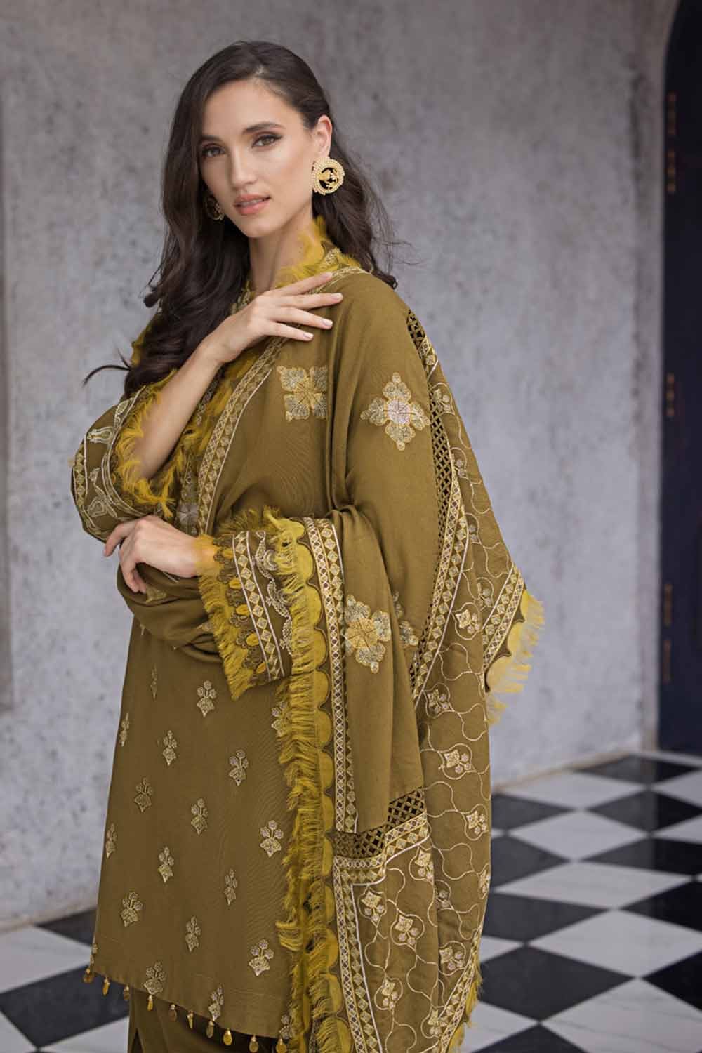 Gul Ahmed 3PC Embroidered Pashmina Unstitched Suit with Embroidered Pashmina Shawl AP-32073