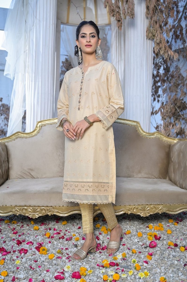 Tawakkal Fabrics 1 Piece Stitched Fancy Schiffli Embroidered Kurti ASK-01
