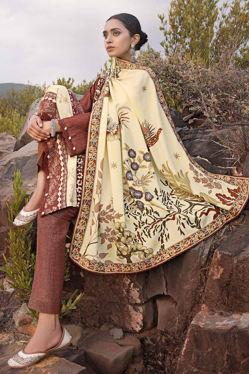 Gul Ahmed 3PC Embroidered Digital Printed Karandi Unstitched Suit AY-32036