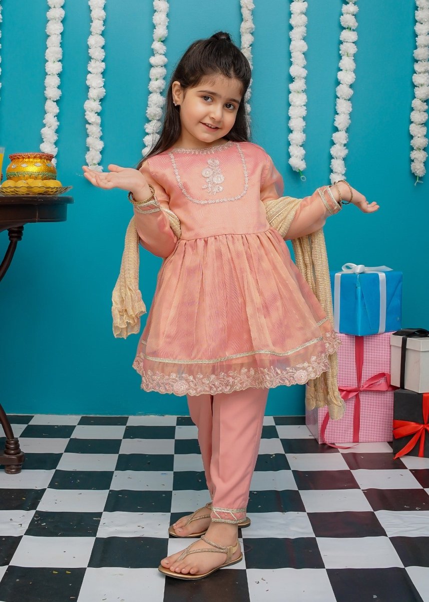 Modest Stitched Kid’s Maysuri Frock Pink - 9025