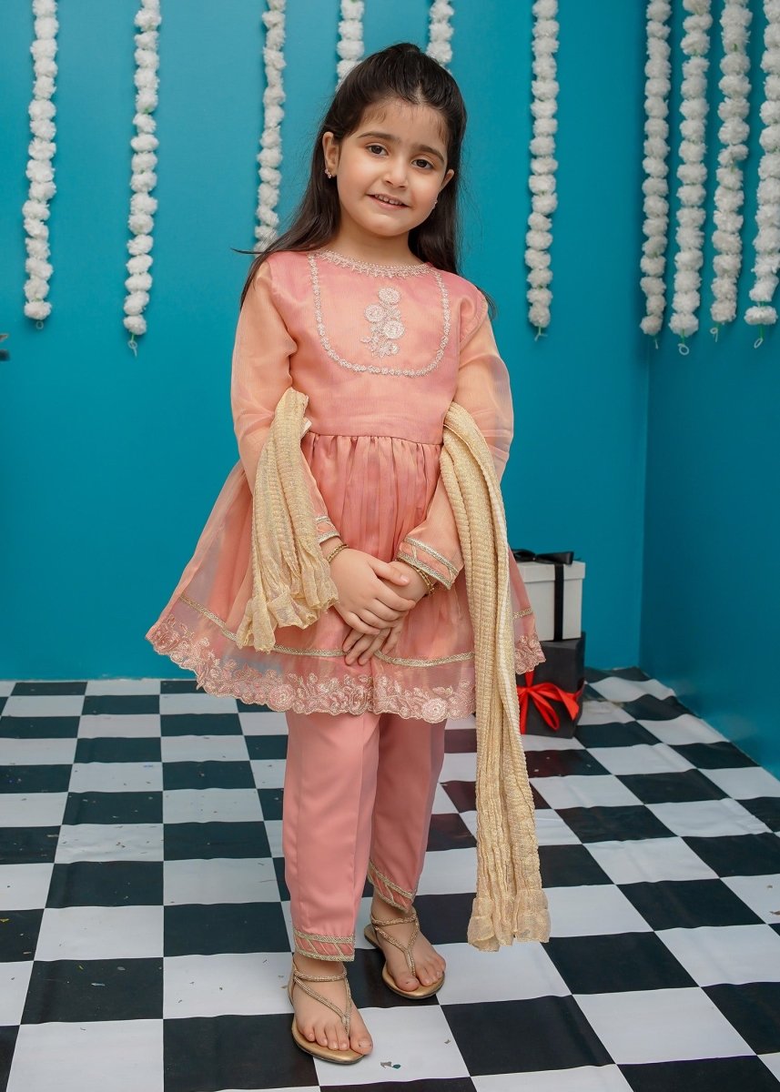Modest Stitched Kid’s Maysuri Frock Pink - 9025