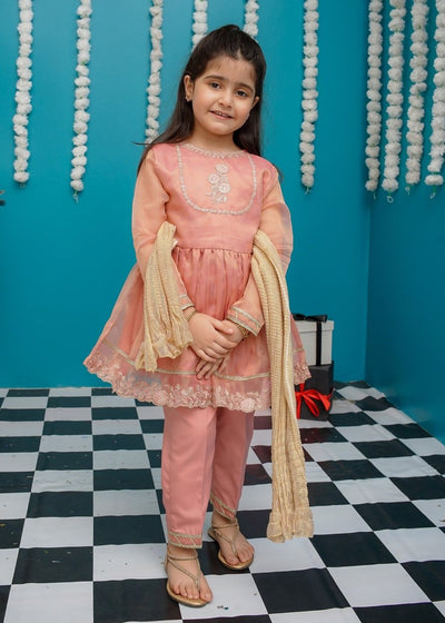 Modest Stitched Kid’s Maysuri Frock Pink - 9025