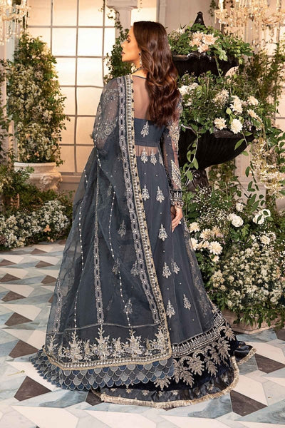 Maria. B 3 Piece Unstitched Embroidered Organza Suit - BD-2901-DULL BLUE