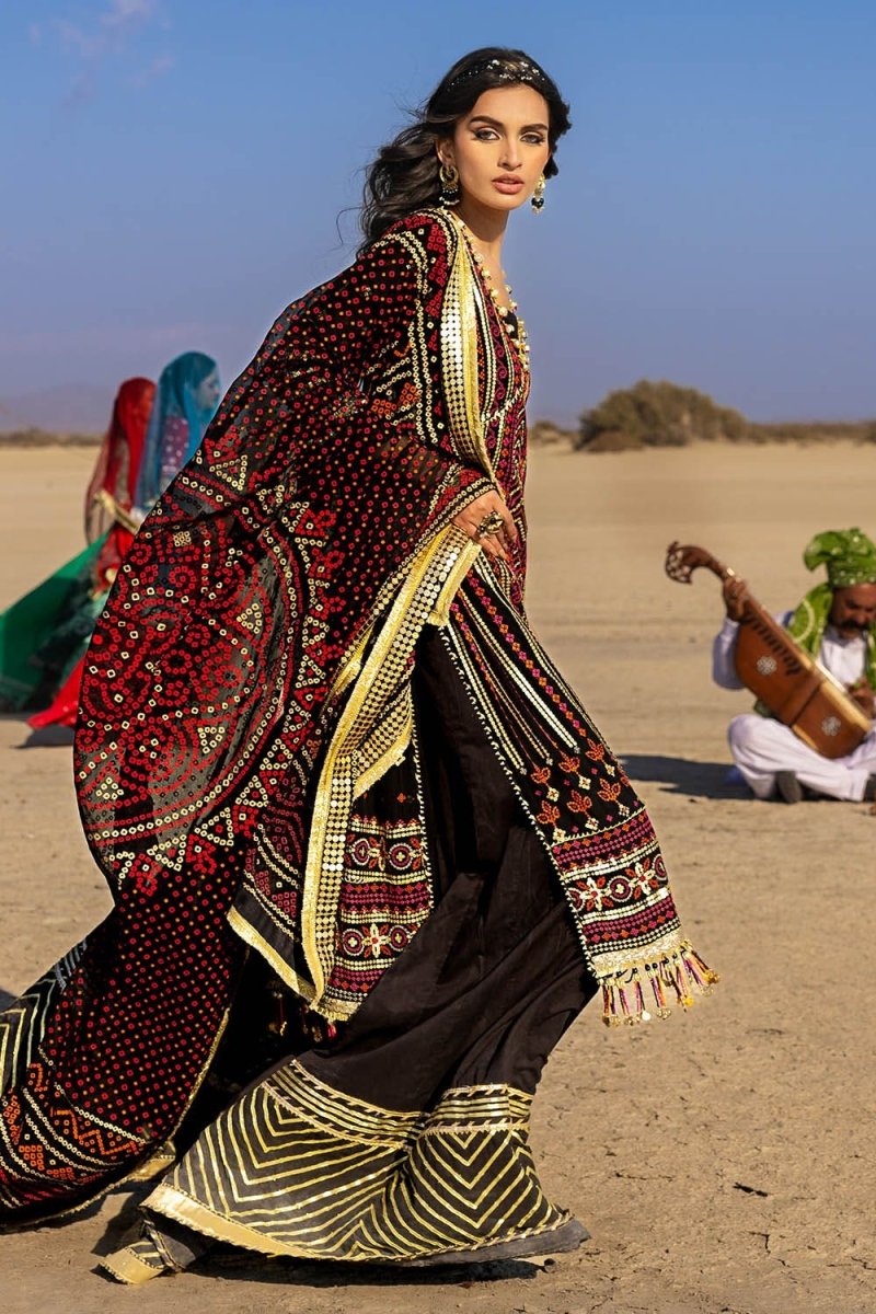 Gul Ahmed 3 Piece Unstitched Embroidered Chiffon Suit with Gold Lacquer Embroidered Printed Chiffon Dupatta BM-52011