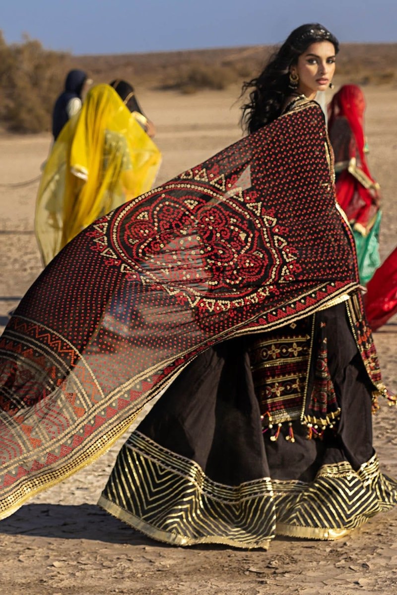 Gul Ahmed 3 Piece Unstitched Embroidered Chiffon Suit with Gold Lacquer Embroidered Printed Chiffon Dupatta BM-52011