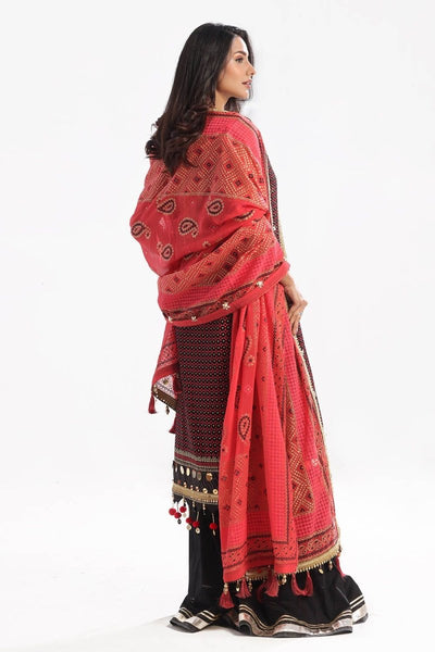 Gul Ahmed 3 Piece Unstitched Embroidered Chiffon Suit with Gold Lacquer Embroidered Printed Chiffon Dupatta BM-52017