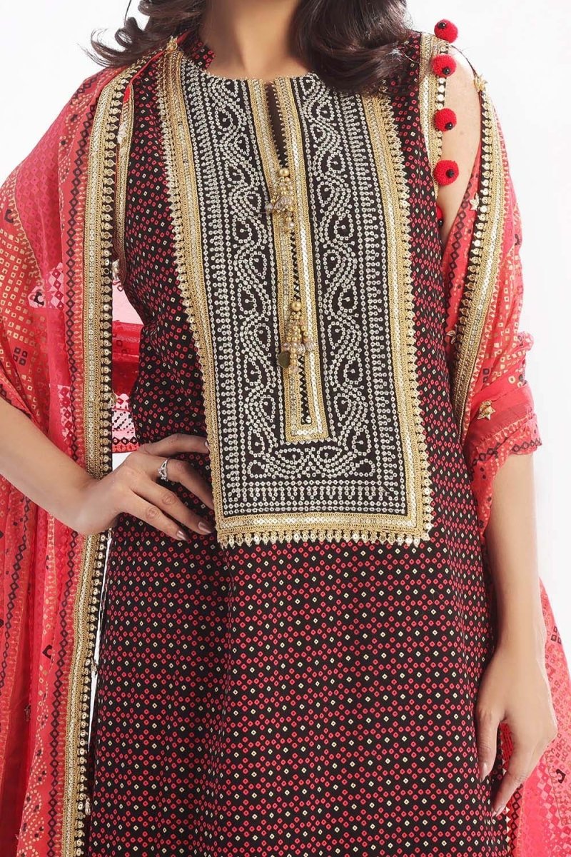 Gul Ahmed 3 Piece Unstitched Embroidered Chiffon Suit with Gold Lacquer Embroidered Printed Chiffon Dupatta BM-52017