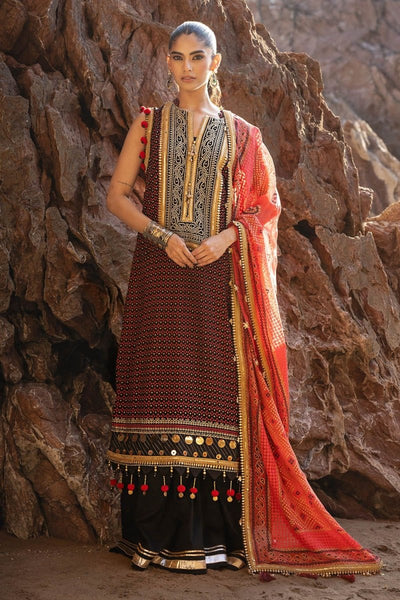 Gul Ahmed 3 Piece Unstitched Embroidered Chiffon Suit with Gold Lacquer Embroidered Printed Chiffon Dupatta BM-52017