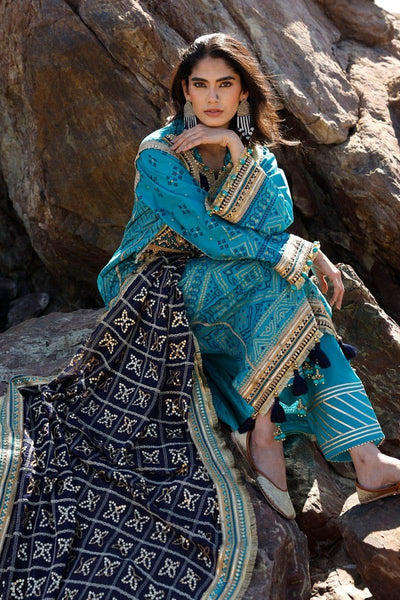 Gul Ahmed 3 Piece Unstitched Embroidered Lawn Suit with Zari Sequins Embroidered Chiffon Dupatta BM-52021