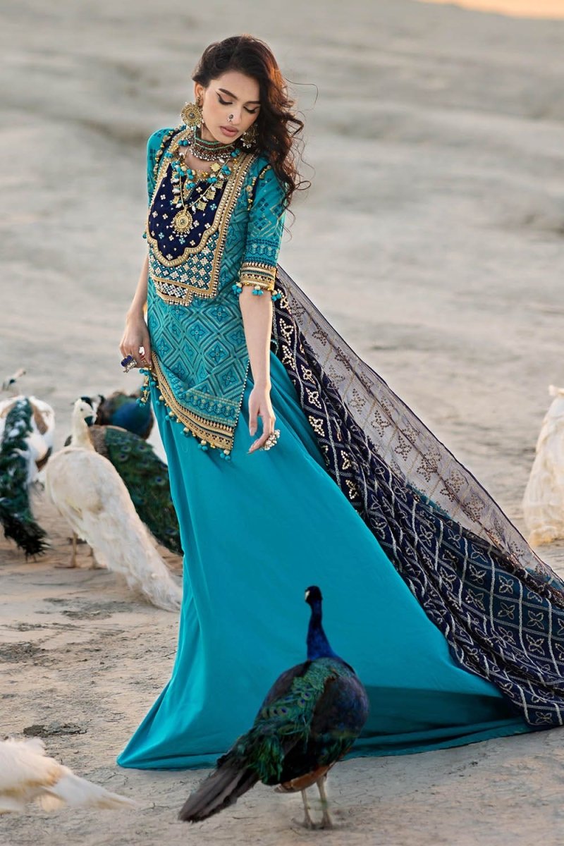 Gul Ahmed 3 Piece Unstitched Embroidered Lawn Suit with Zari Sequins Embroidered Chiffon Dupatta BM-52021