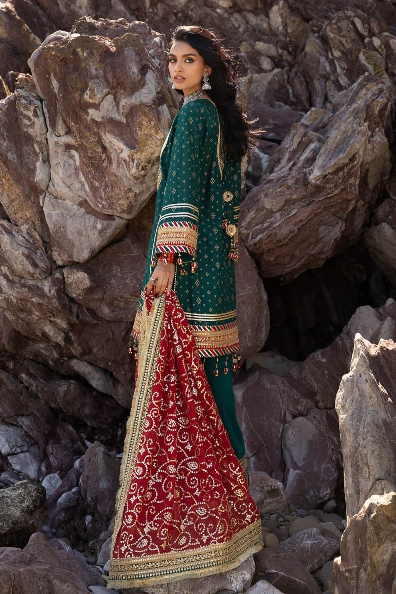 Gul Ahmed 3 Piece Unstitched Embroidered Lawn Suit with Zari Sequins Embroidered Chiffon Dupatta BM-52024