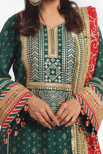 Gul Ahmed 3 Piece Unstitched Embroidered Lawn Suit with Zari Sequins Embroidered Chiffon Dupatta BM-52024