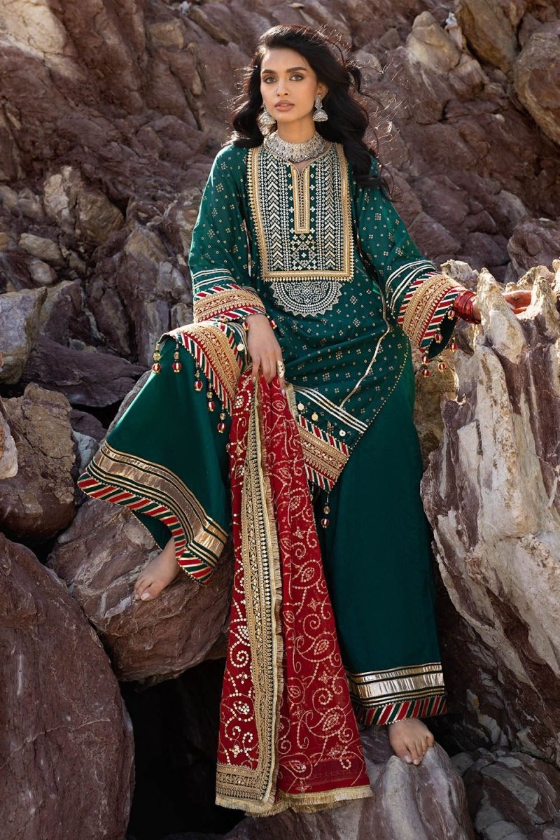 Gul Ahmed 3 Piece Unstitched Embroidered Lawn Suit with Zari Sequins Embroidered Chiffon Dupatta BM-52024