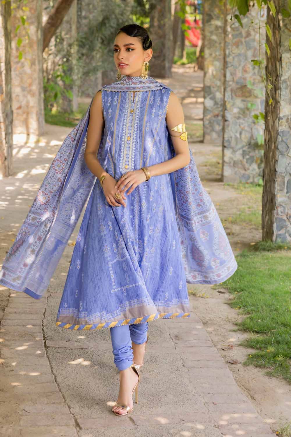 Gul Ahmed 3PC Embroidered Gold Printed Cambric Unstitched Suit with Printed Burnout Dupatta BN-32001