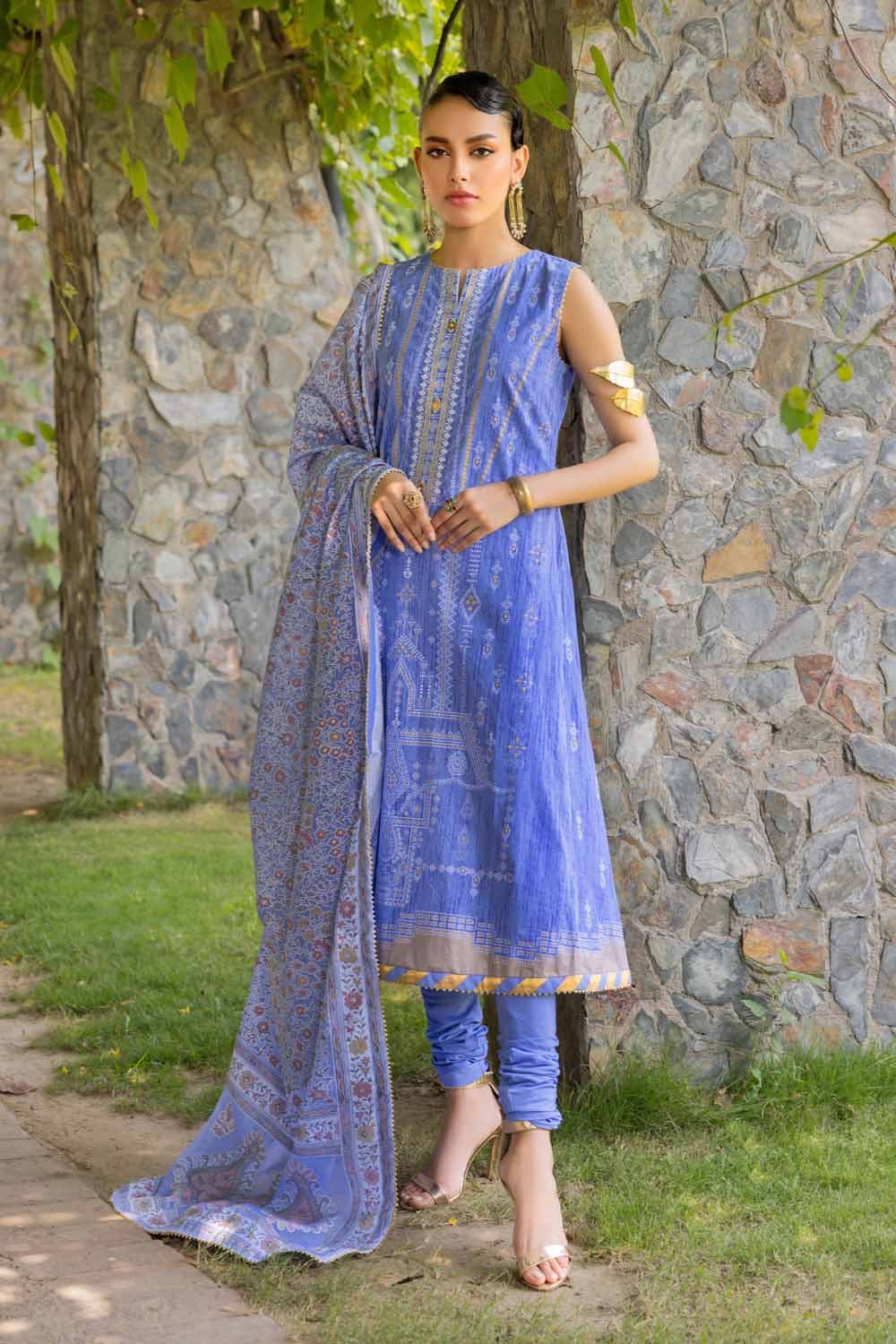 Gul Ahmed 3PC Embroidered Gold Printed Cambric Unstitched Suit with Printed Burnout Dupatta BN-32001