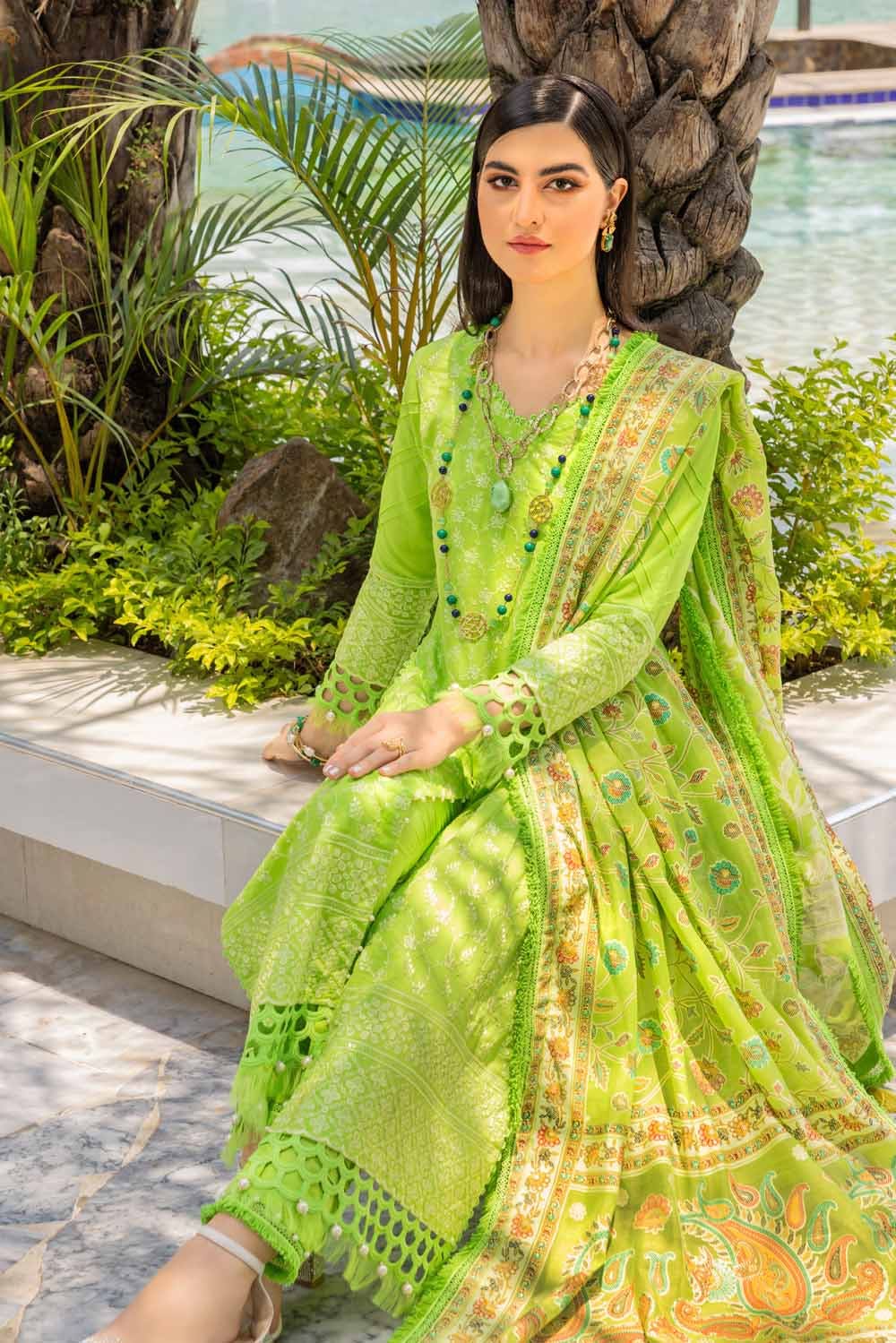 Gul Ahmed 3PC Embroidered Cambric Unstitched Suit with Printed Burnout Dupatta BN-32003
