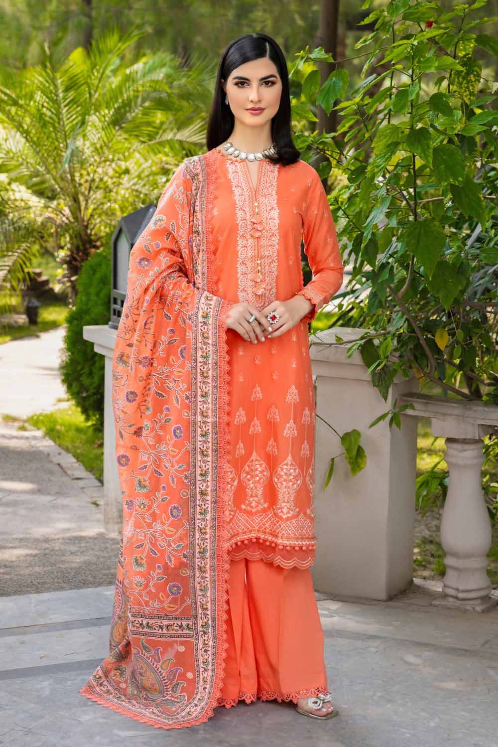 Gul Ahmed 3PC Embroidered Cambric Unstitched Suit with Printed Burnout Dupatta BN-32004