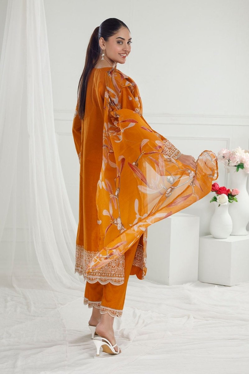 Gul Ahmed 3 Piece Unstitched Embroidered Lawn Suit with Printed Pure Silk Chiffon Dupatta C-52002