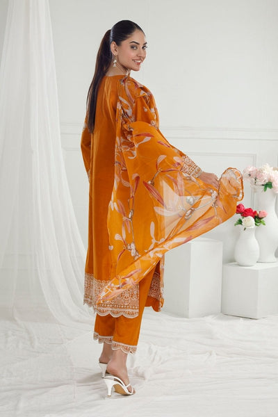 Gul Ahmed 3 Piece Unstitched Embroidered Lawn Suit with Printed Pure Silk Chiffon Dupatta C-52002