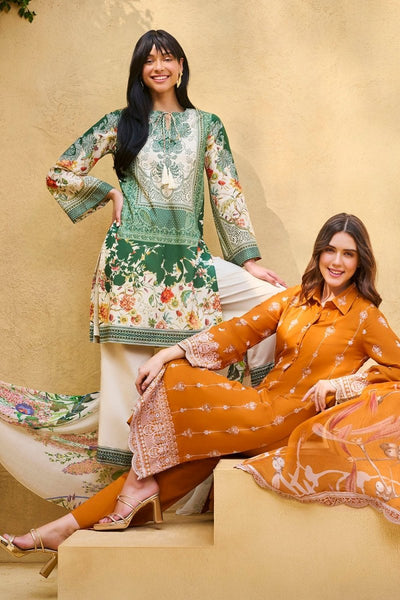 Gul Ahmed 3 Piece Unstitched Embroidered Lawn Suit with Printed Pure Silk Chiffon Dupatta C-52002