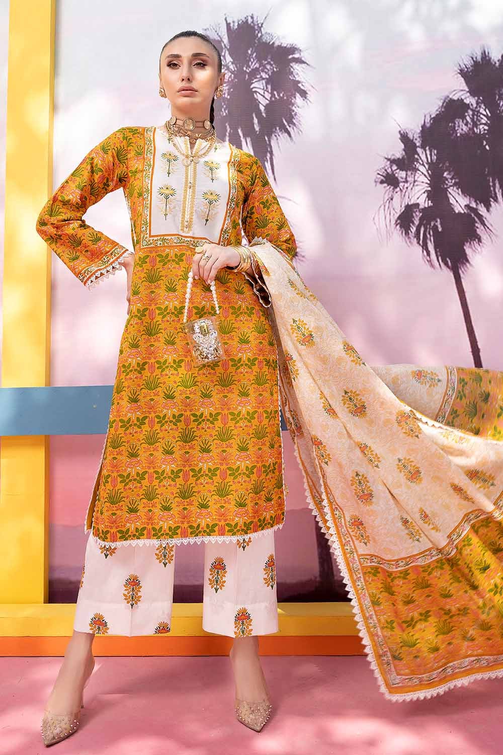Gul Ahmed 3PC Embroidered Printed Lawn Unstitched Suit CL-32506