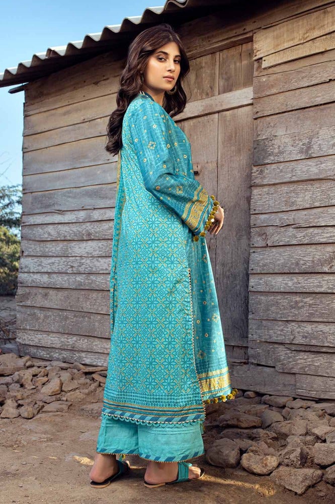 Gul Ahmed 3PC Gold Printed Lawn Unstitched Suit CL-42042 A