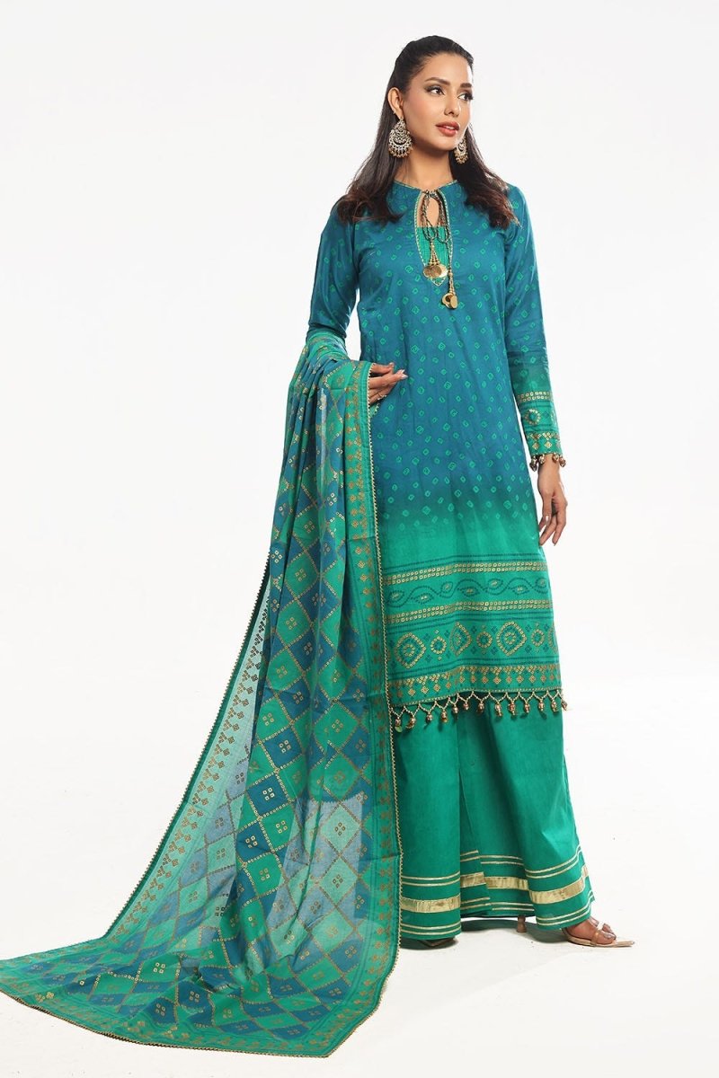 Gul Ahmed 3 Piece Unstitched Gold Printed Lawn Suit CL-52410 A