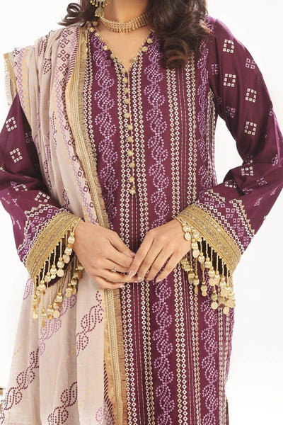 Gul Ahmed 3 Piece Unstitched Zari Embroidered Lawn Suit with Gold Printed Lawn Dupatta CL-52413