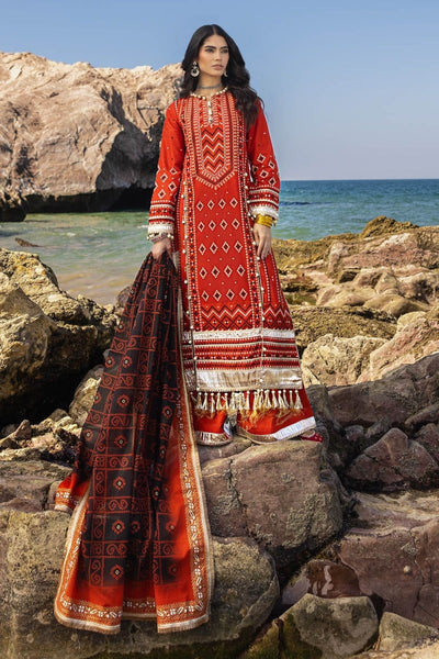 Gul Ahmed 3 Piece Unstitched Zari Embroidered Lawn Suit with Gold Lacquer Printed Lawn Dupatta CL-52443
