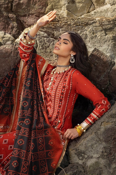 Gul Ahmed 3 Piece Unstitched Zari Embroidered Lawn Suit with Gold Lacquer Printed Lawn Dupatta CL-52443
