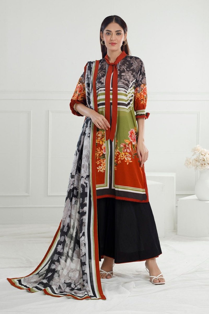 Gul Ahmed 3 Piece Unstitched Printed Lawn Suit with Printed Lawn Dupatta CL-52570