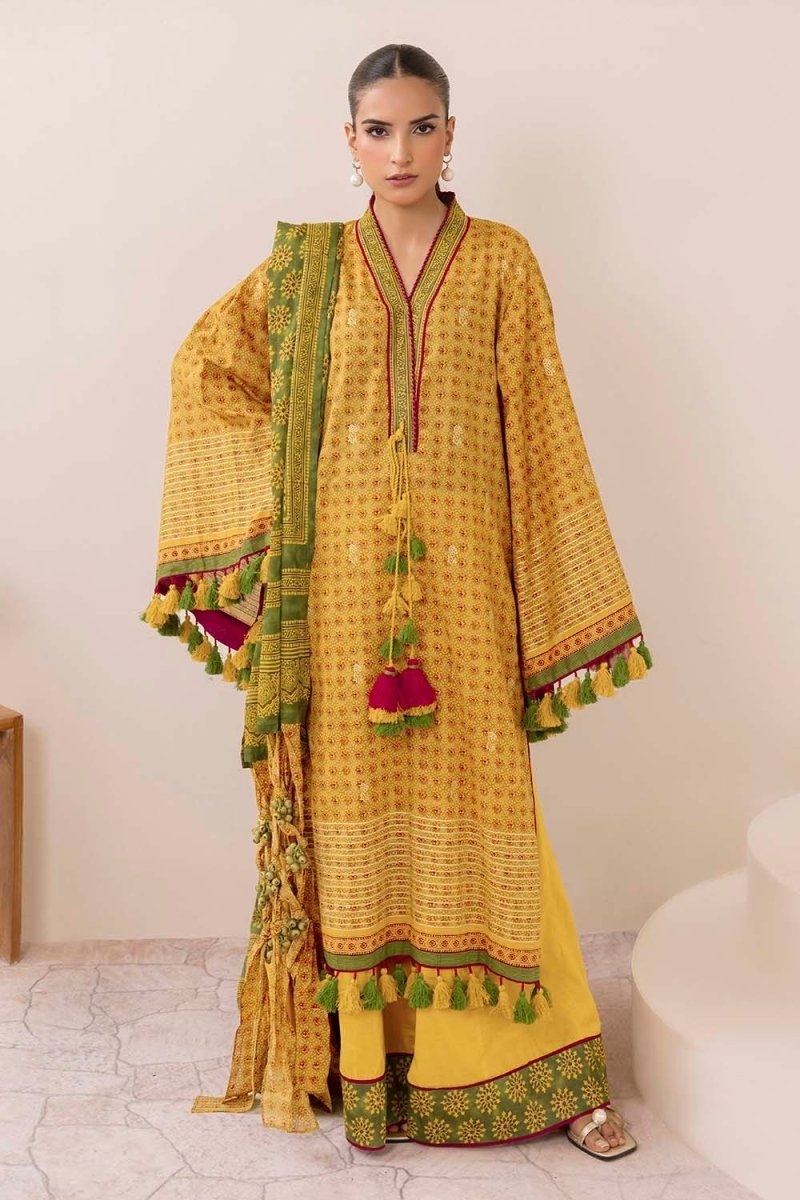 Gul Ahmed 3 Piece Unstitched Gold Printed Lawn Suit CL-52624