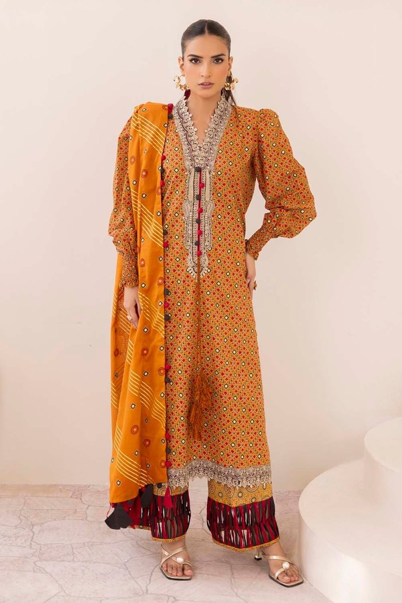 Gul Ahmed 3 Piece Unstitched Embroidered Gold Printed Lawn Suit CL-52640