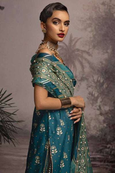 Gul Ahmed 3PC Embroidered Gold and Lacquer Printed Lawn Suit with Cotton Net Dupatta CN-32023