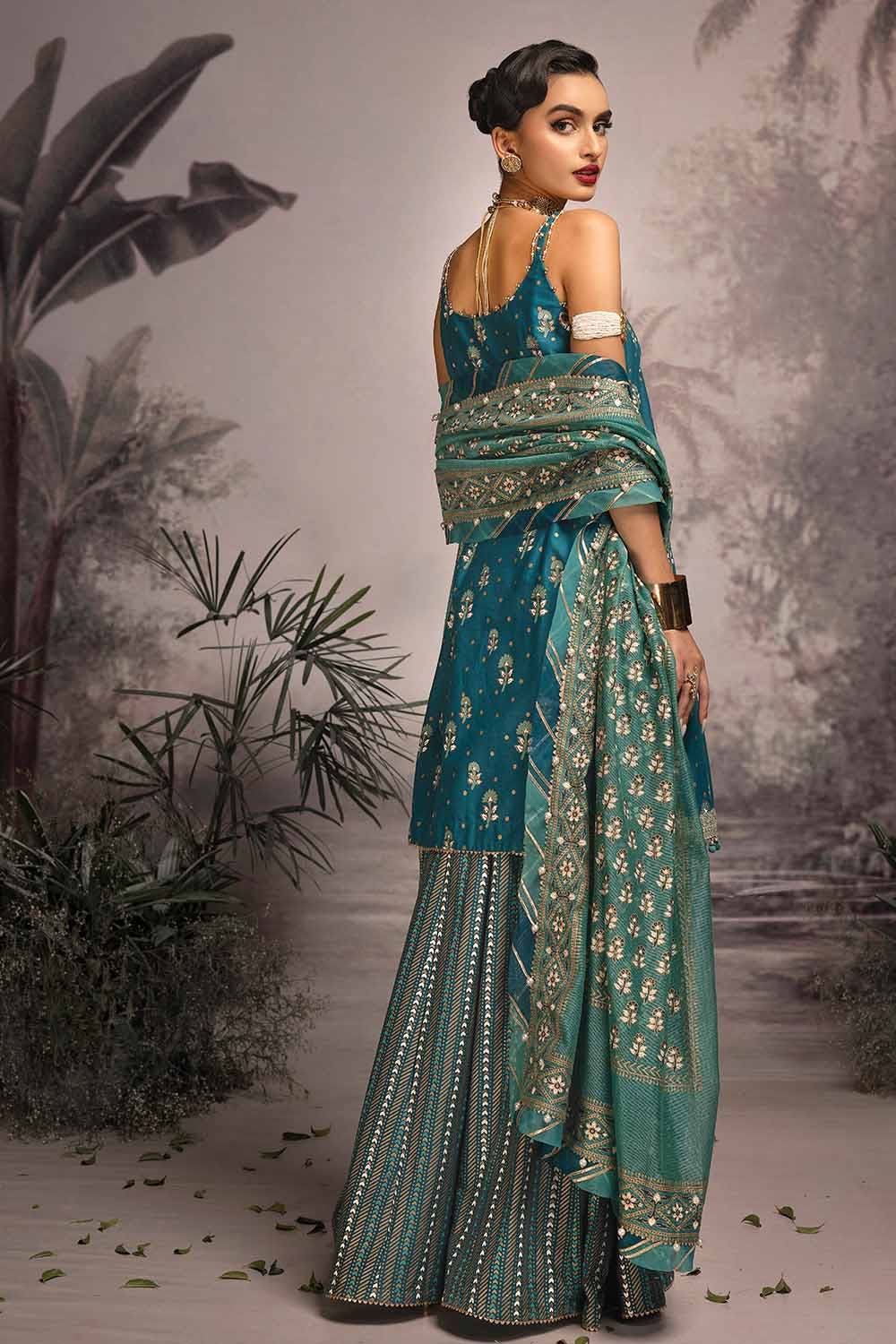 Gul Ahmed 3PC Embroidered Gold and Lacquer Printed Lawn Suit with Cotton Net Dupatta CN-32023