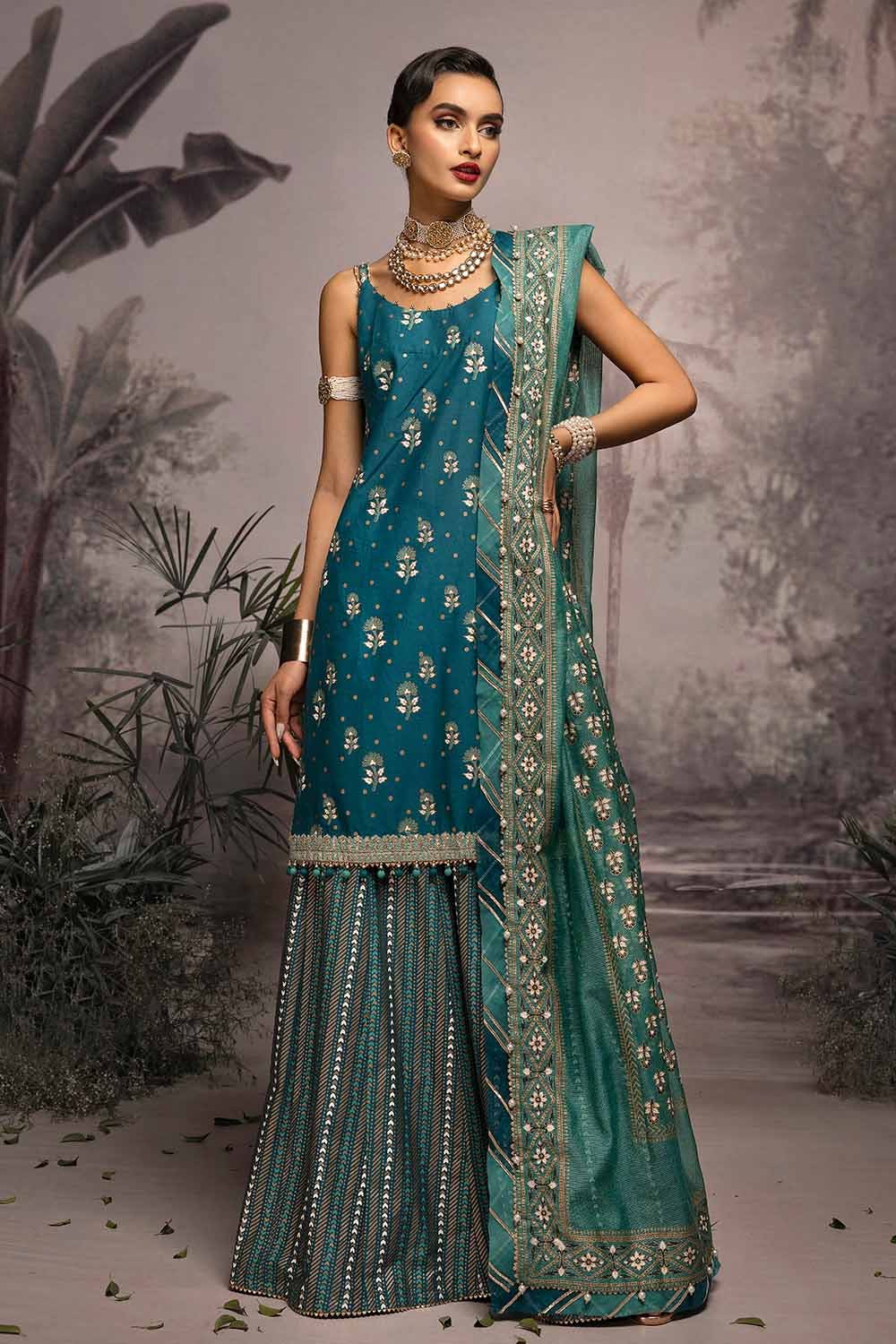 Gul Ahmed 3PC Embroidered Gold and Lacquer Printed Lawn Suit with Cotton Net Dupatta CN-32023