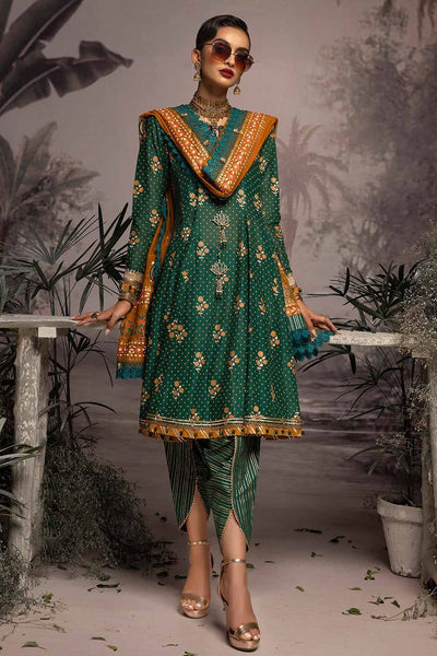 Gul Ahmed 3PC Embroidered Gold and Lacquer Printed Lawn Suit with Cotton Net Dupatta CN-32025