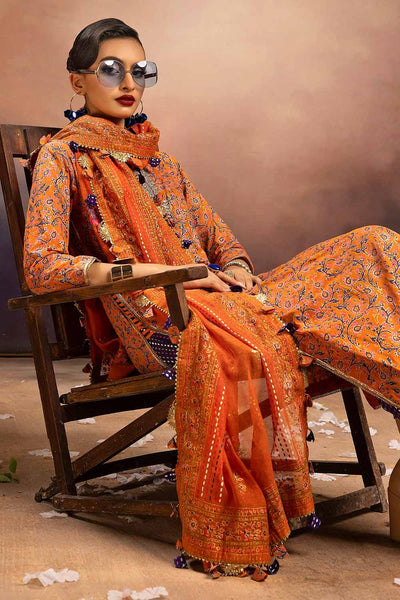 Gul Ahmed 3PC Embroidered Gold and Lacquer Printed Lawn Suit with Cotton Net Dupatta CN-32028