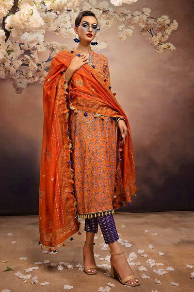 Gul Ahmed 3PC Embroidered Gold and Lacquer Printed Lawn Suit with Cotton Net Dupatta CN-32028