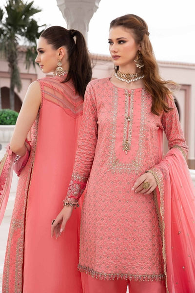 Maria. B 03 Piece Unstitched Embroidered Cotton Satin Suit - CST-701 Candy Pink