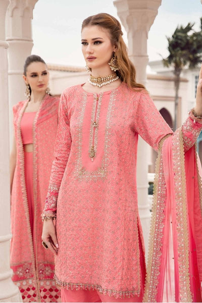 Maria. B 03 Piece Unstitched Embroidered Cotton Satin Suit - CST-701 Candy Pink