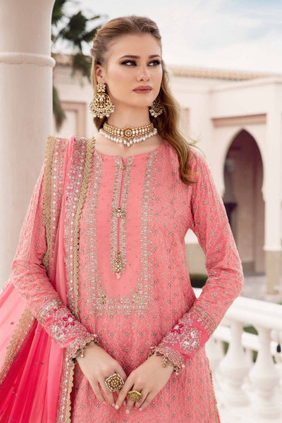 Maria. B 03 Piece Unstitched Embroidered Cotton Satin Suit - CST-701 Candy Pink