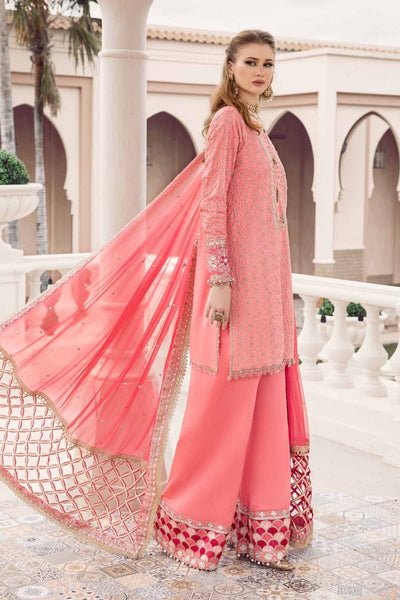 Maria. B 03 Piece Unstitched Embroidered Cotton Satin Suit - CST-701 Candy Pink